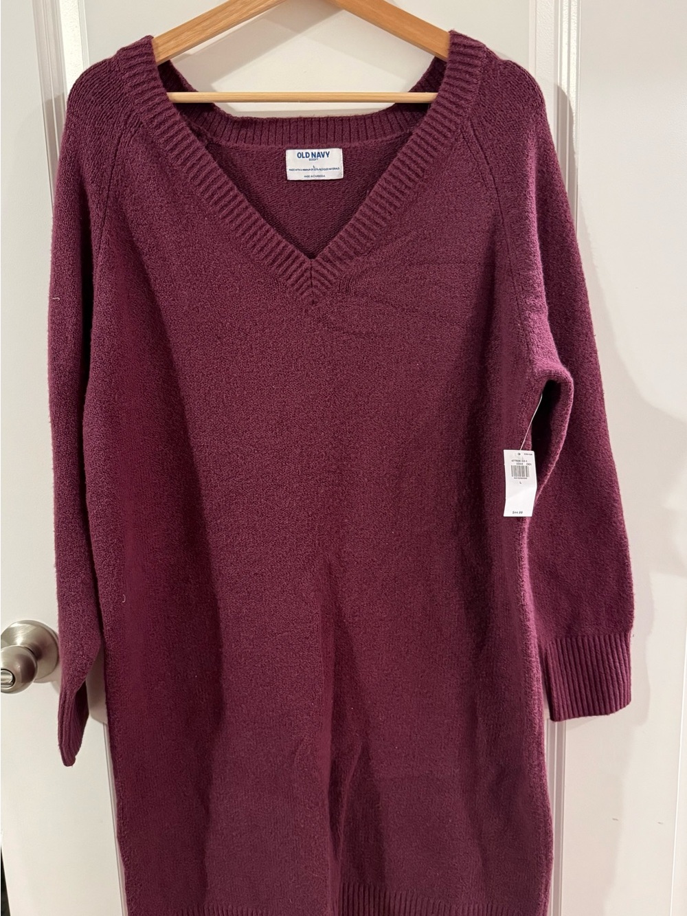 NWT Old Navy Women's V-Neck Tunic Oversized Sweater Dress in Plum